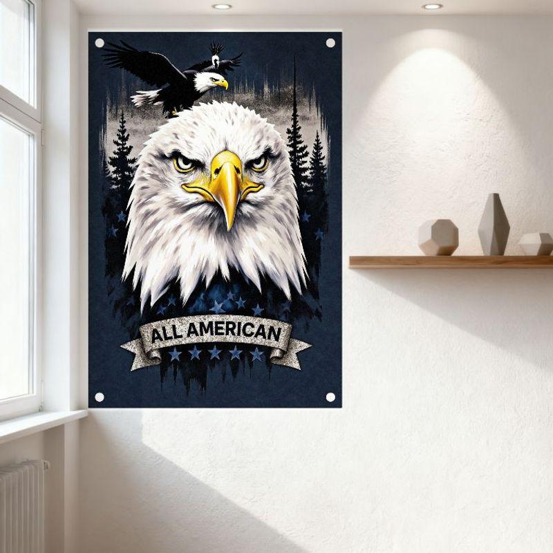 American Bald Eagle Metal Tin Sign Vintage Patriotic Wall Decor with Stars & Pine Trees for Man Cave Home Office
