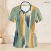 Women Plus Size Printed Blue Black V Neck Short Sleeve Nurse Scrub Top With Front Pockets