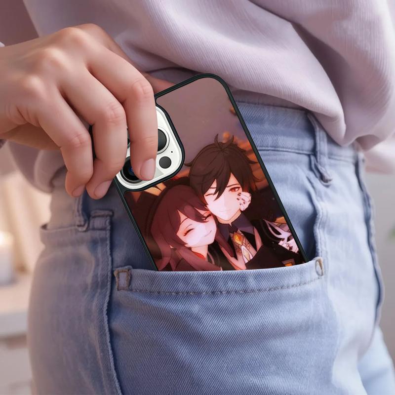 Hu Tao Genshin Impact chibi Phone Case For iPhone 17 Air 15 16e 14 13 Pro Max Coque 12 11 Pro Max PLUS cover