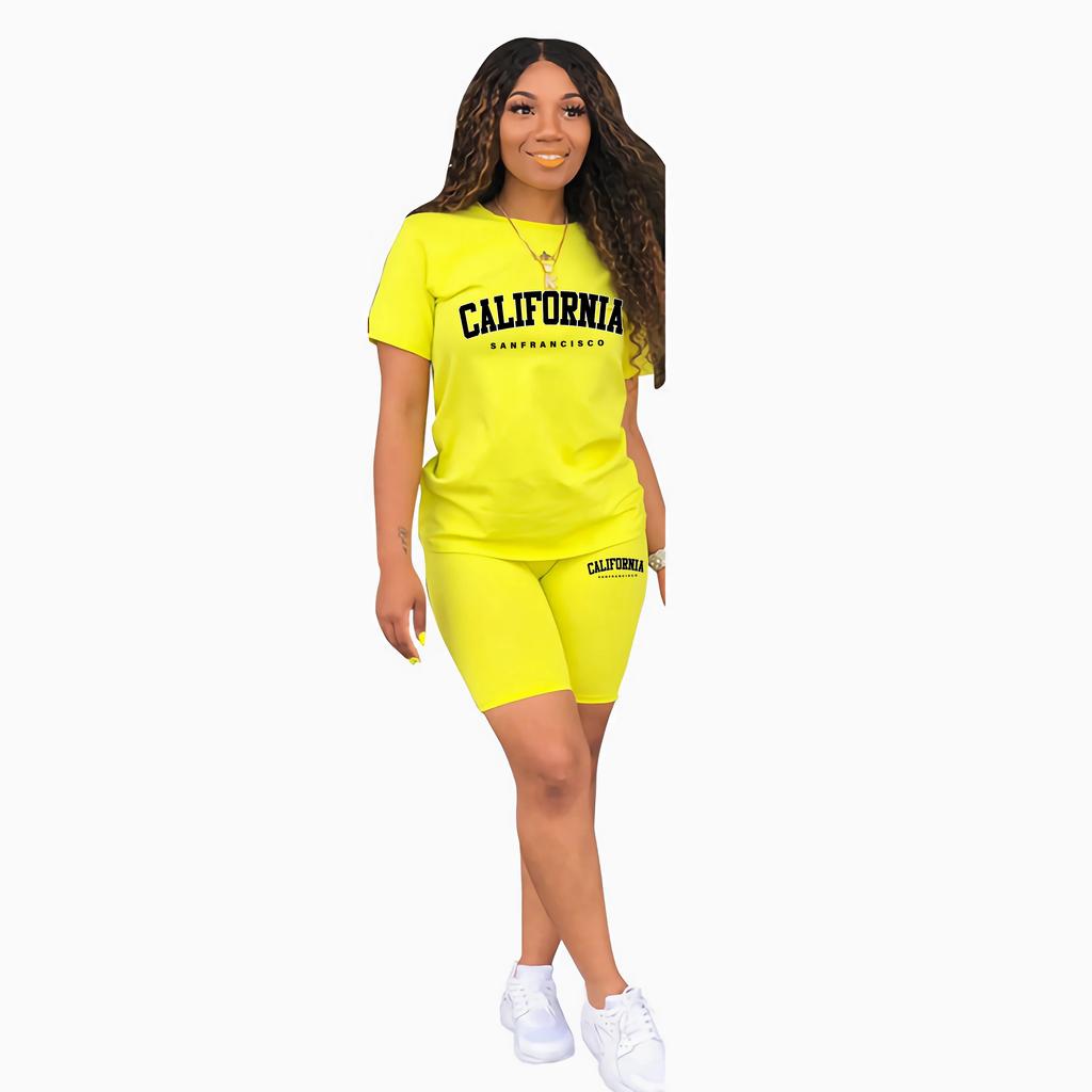 Tuta estiva da donna con stampa T-shirt+Pantaloncini Set da 2 Pezzi Moda Abbigliamento Sportivo Lusso Casual Tuta Corta a Maniche Corte
