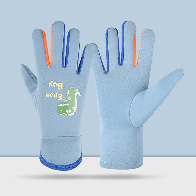 

Gloves Fleece Warm Windproof Waterproof Dinosaur Boys and Girls Outdoor Sports Snow Cycling Gloves One size fits all