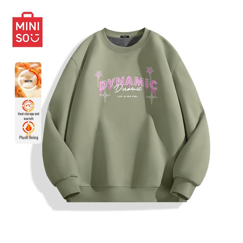 MINISO Men's Heavyweight Letter Print Crewneck Sweatshirt