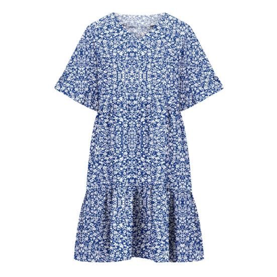 Women Summer Floral Midi Dress Casual V-Neck Ruffle Short Sleeve Flowy Dress Boho Beach