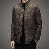 Mittelalterliche Ältere Männer Chinesische Traditionelle Tangzhuang Winter Warm Fleecegefüttert Bedruckt Langarm Chinesischer Stil Oberbekleidung Mantel