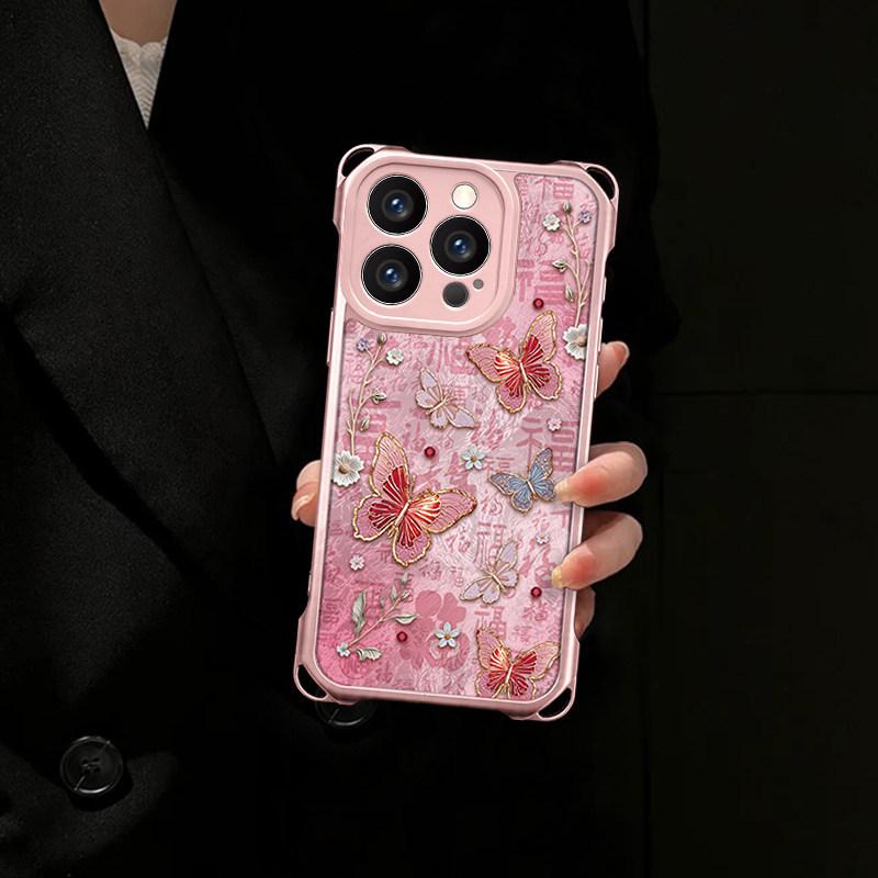 Baifu Butterfly is suitable for Apple 17Pro mobile phone case 16 new bracket case 15p glacier pattern 14 lanyard 13 advanced