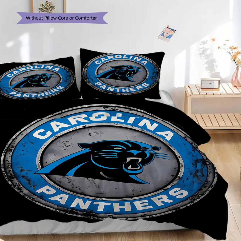 Carolina Panthers Pattern Bedding Quilt Set Quilt Cover Pillowcase Home Decoration Birthday Gift (1 * Duvet Cover + 2 * Pillowcase, Without Core)