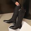 2025 Women's Fashion Boots Pointed Toe Square Heel Lace Mesh Hollow High Tube Boots Fashion Grace Summer Breathable Summer Boots