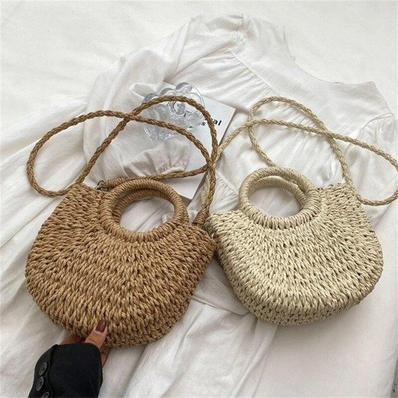 French?style Straw Woven Bag Women Large Capacity Portable Shoulder Bag High Sense Woven Vegetable Basket Women's Bag Retro Tote