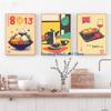 Retro Japanisches Essen Reis Kaffee Frühstück Matcha Sushi Minimalistisches Malerei Poster Leinwandmalerei Wandbilder Heimküchendekor