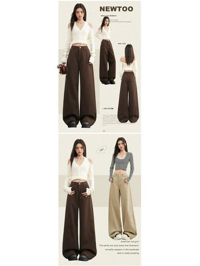 Women's Khaki High Waist Wide Leg Jeans - 2025 Autumn/Winter Collection