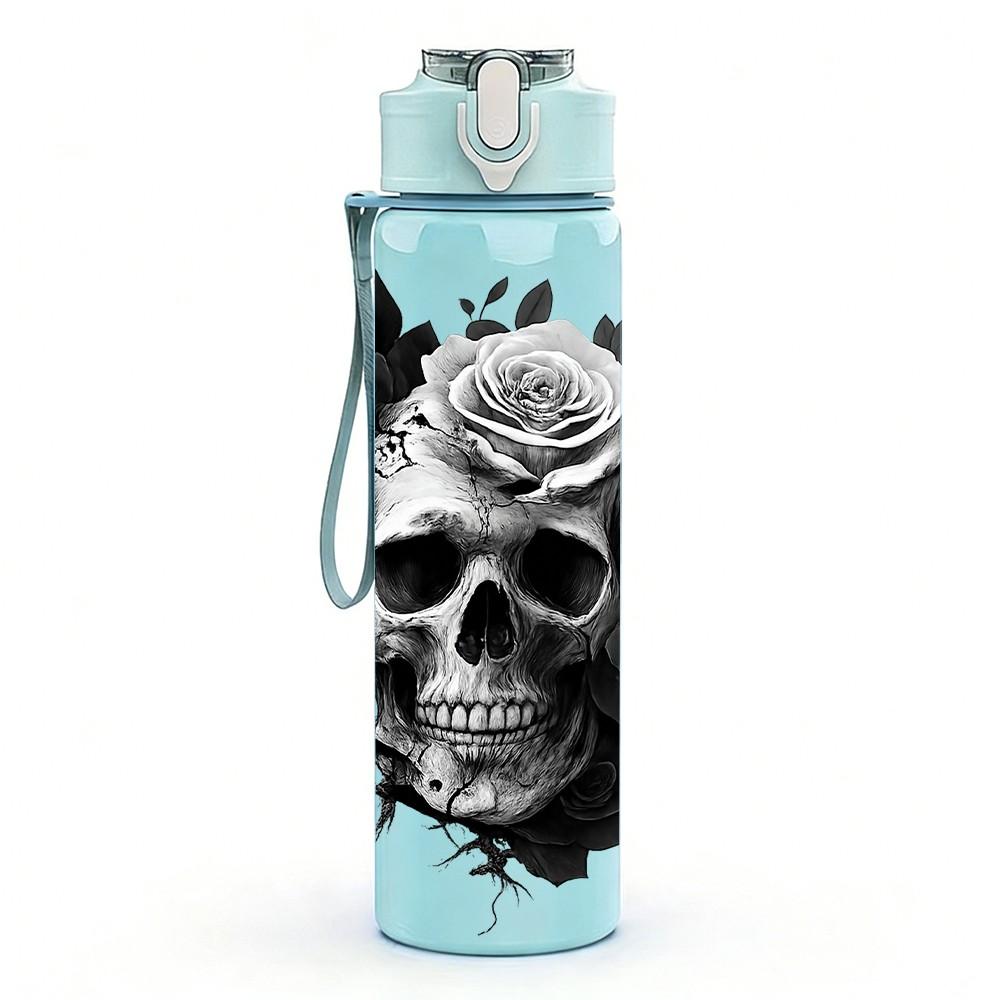 1PC Dark Rose Skull Art 750ml Color Plastic Sports Water Bottle Leakproof Flip Straw Lid Suitable for Sports Office Home Use