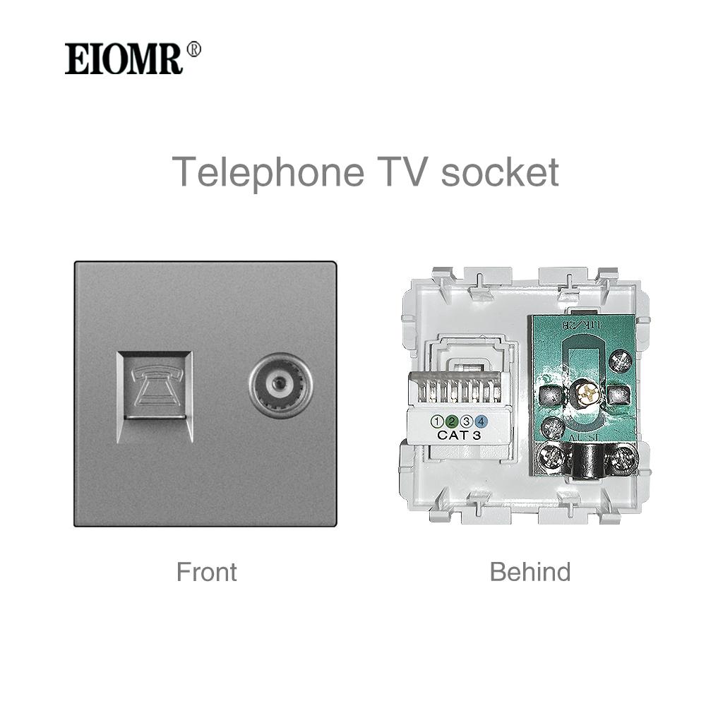 EIOMR A6 Series Grey Flame Retardant PC Panel Wall Switch EU Socket HDMI-compatible USB Type-C 2.1A Charger TV RJ45 Module DIY