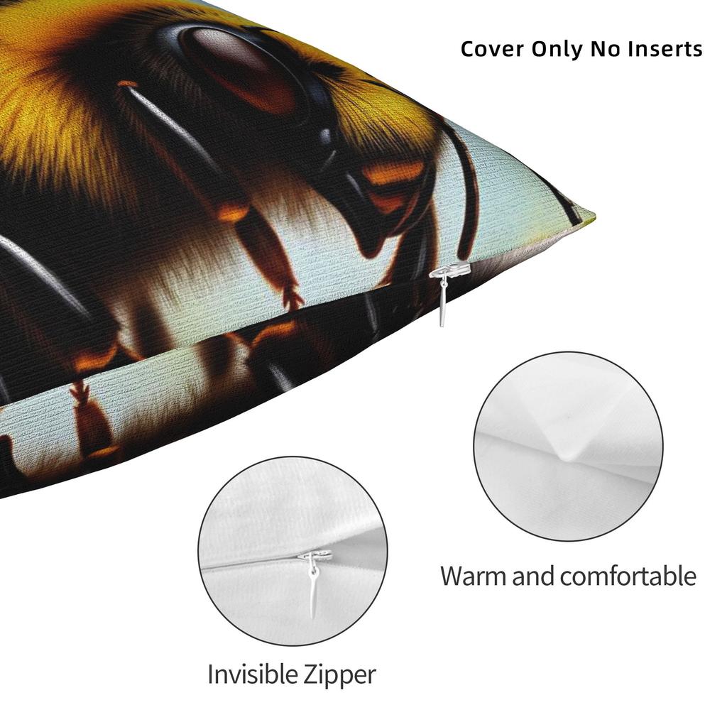 Bee And Flowers Pillow Cover Square Cushion Cover Retro Trendy Pillow Case For Sofa Home Decor
