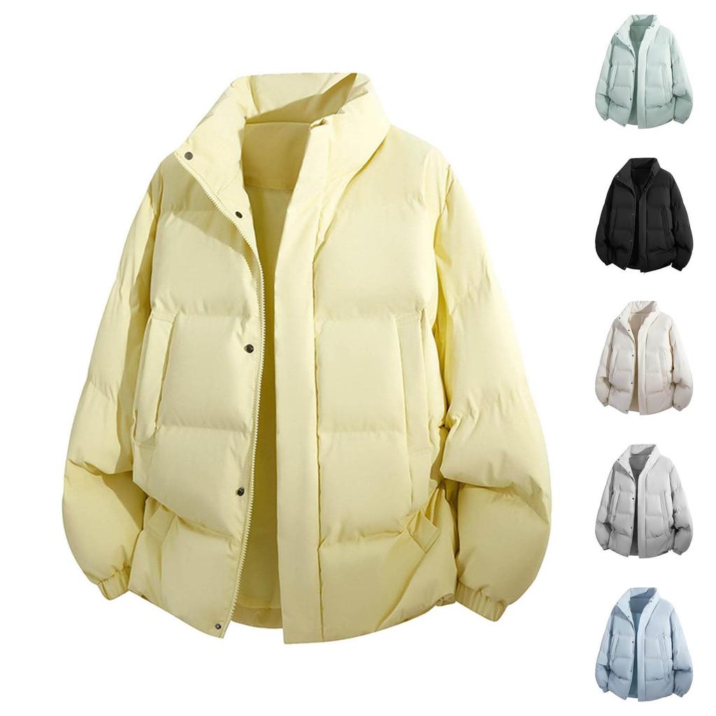 Men's And Women's Casual Solid-color Stand-up Collar Jackets, Men's Loose And Thick Cotton Jackets With Large Pockets