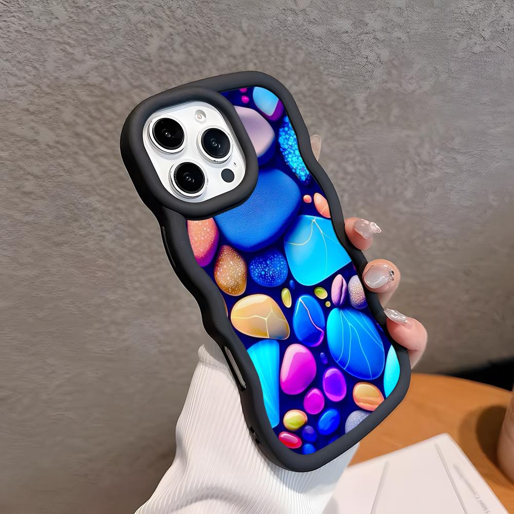 

Aesthetic Stones Mobile Phone Case for iPhone 17 16 15 14 13 12 11 Air Pro Max Plus Wavy Edge TPU Colorful Cover Cover Luxury iPhone 15 Pro