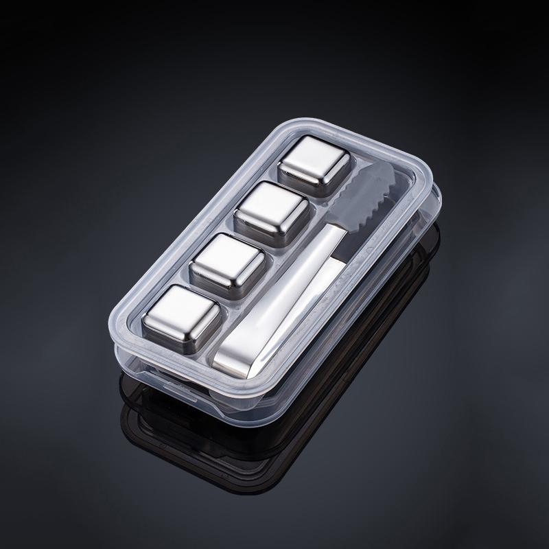 

Набор кубиков льда для виски из 4/6/8 предметов с силиконовыми щипцами и лотками для кубиков льда, многоразовые кубики льда из нержавеющей стали 4PCS