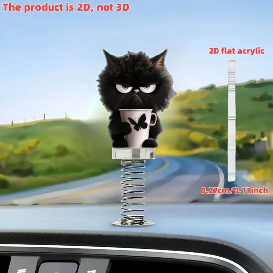 Yousheng 2D Acrylic Cat Bobblehead Bouncing Cat Decoration Cartoon Cat Ornament with Spring for Car Dashboard Desk Decor