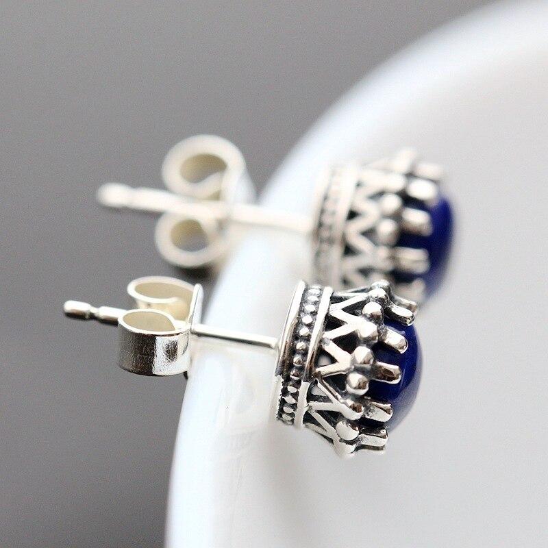 925 Pure Natural Lapis Inlay Handmade Tremella Nail Womens Silver Earrings