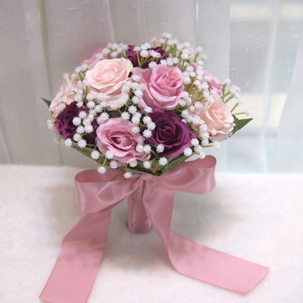 Romantic Wedding Bouquet Artificial Roses Multi-functional Silk Artificial Flowers with Silk Ribbon Real Touch Mariage Bouquet