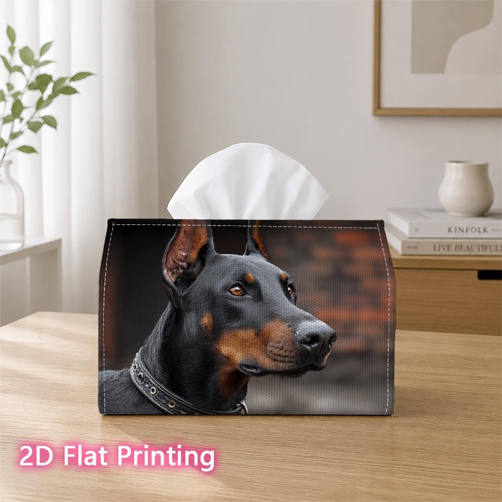 1pc 2D Flat Printed 17.78X10.92X12.95cm Tissue Box Black And Tan Doberman Pinscher Dog Portrait Suitable for Home, Office, Vehicle, And Party Settings