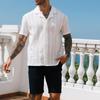 Mens Casual Hollow Out Short Sleeve Shirt Breathable Cuban Collar Shirt