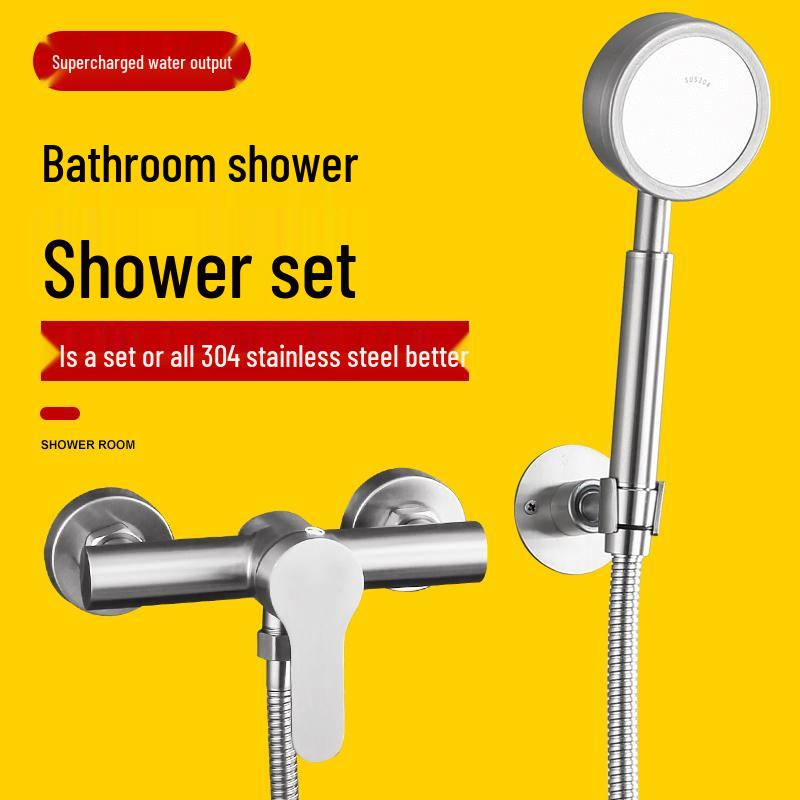 304 Stainless Steel Shower Faucet with Hot/Cold Mixer Tap & Concealed/Exposed Water Heater Switch