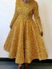 D469 Damen Pailletten-Maxikleid mit hohem Bund, Rundhalsausschnitt und langen Ärmeln