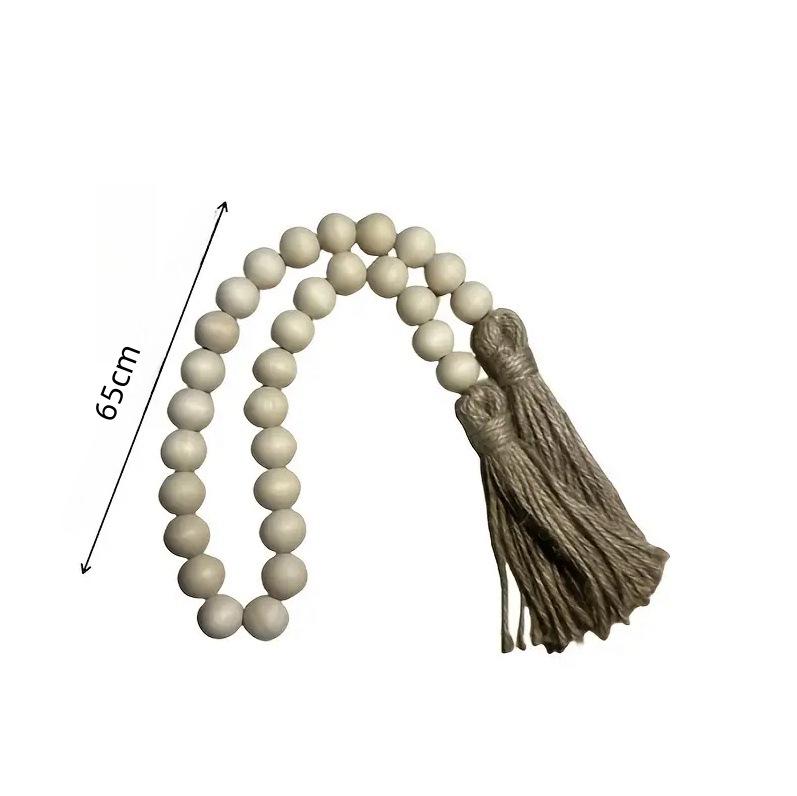 Multi-Size DIY Bohemian Wood Bead Strands with Tassels for Home Décor