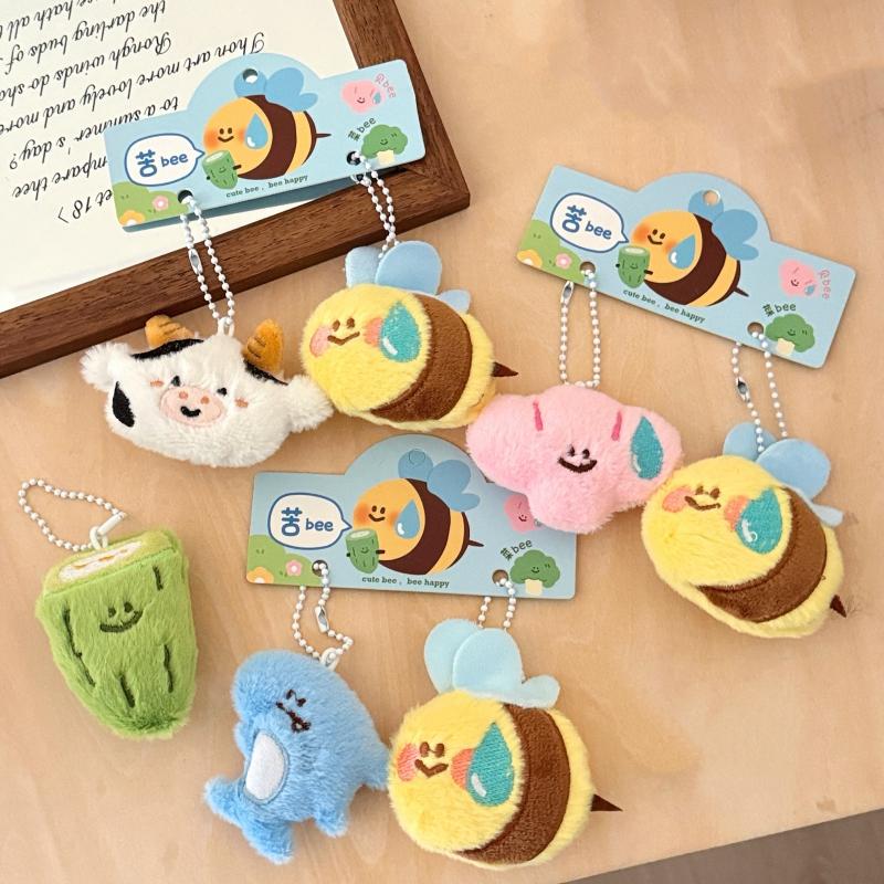 1Pair Creative Cartoon Bee Plush Keychain Fun Animal Stuffed Doll Plush Toy Pendant Backpack Decoration Accessories Gift
