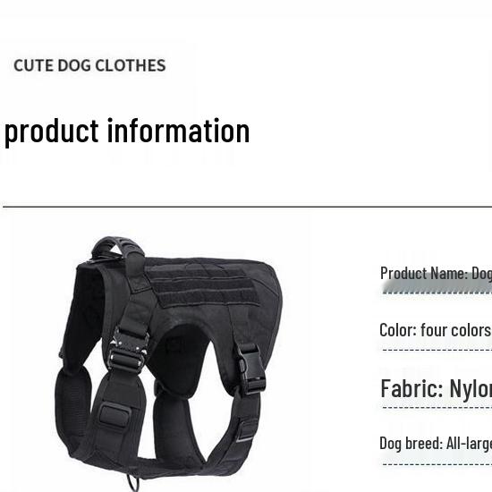 Water-Repellent 1000D Nylon Tactical Dog Vest Harness for Large Dogs