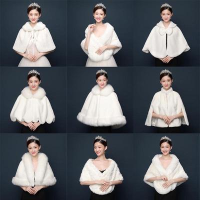 Korean Wedding Fur Shawl: Autumn/Winter Bridal Cape, Fashionable and Warm In White or Red