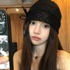 Niche Design Cute Black Hollow Bow Cold Hat Women Versatile Elastic Lace Hat Hot Girl Pile Hat