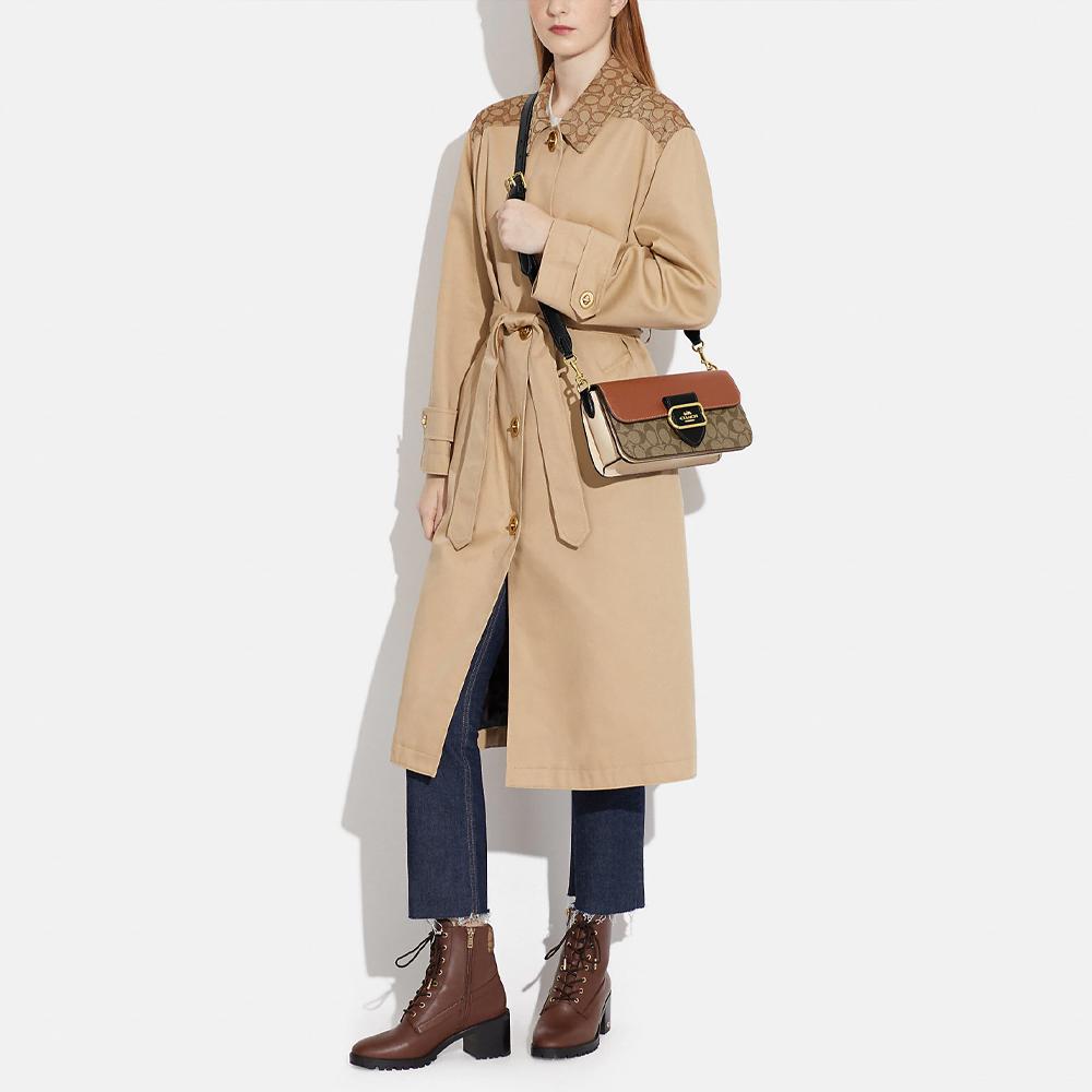 Neue COACH Umhängetasche aus Rindsleder, Tragbare Umhängetasche Groß Damen Khaki & Braun CE560-IME7V