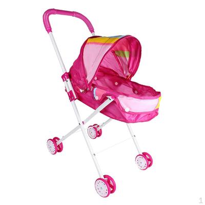 Niedlicher faltbarer Puppenwagen mit Kapuze, rosa Babywagen, Lauflernwagen, Simulationsmöbel