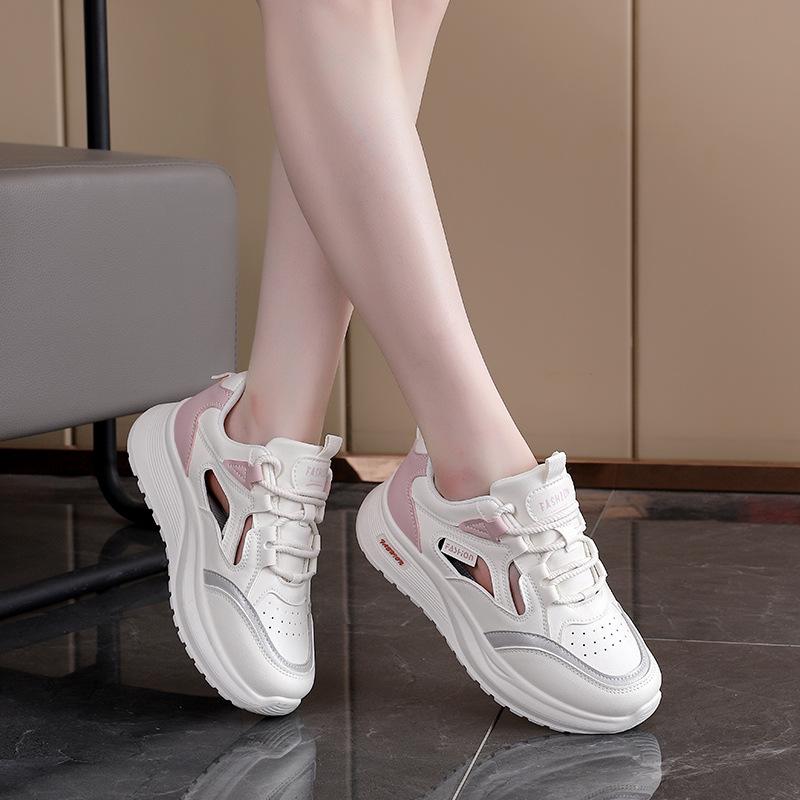 Thick-soled mesh hollow breathable little white women's shoes 2025 summer, new versatile casual sports board shoes women's Q195