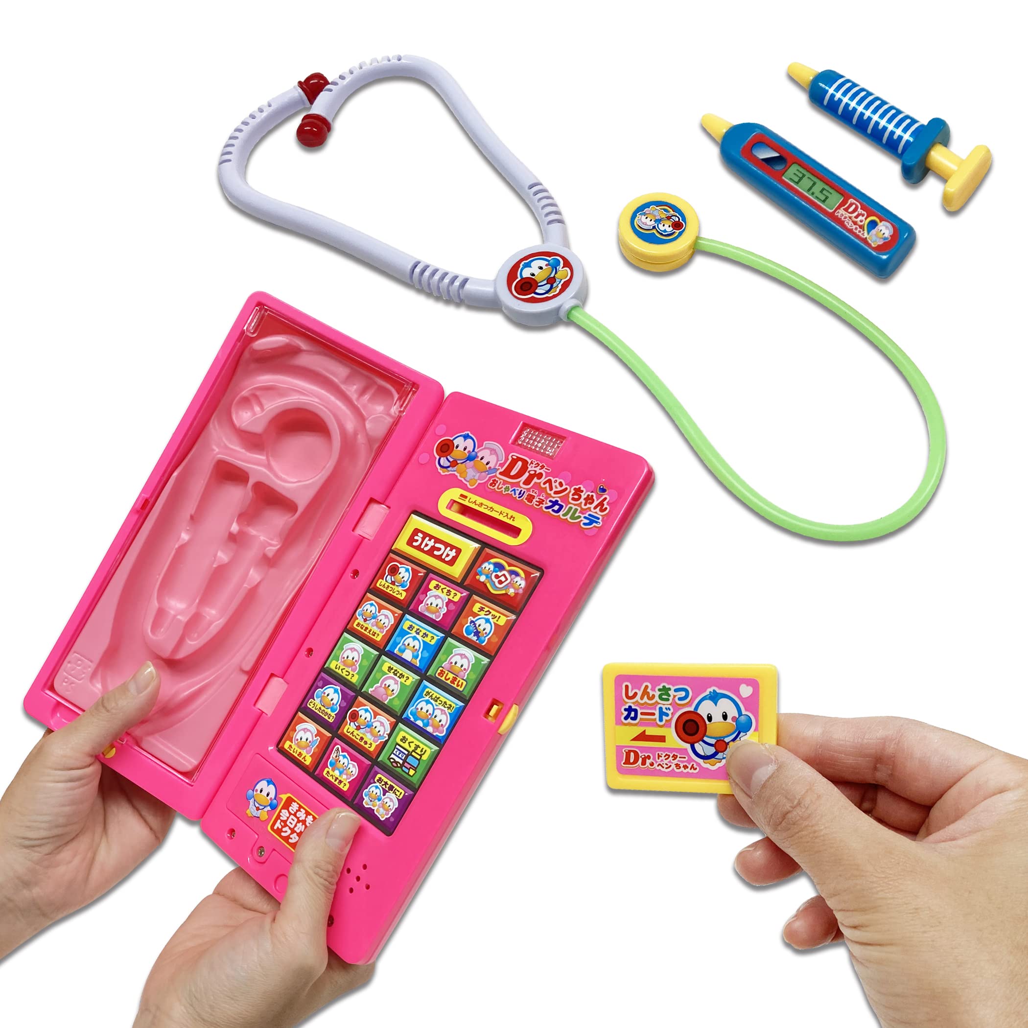 

Fun! Doctor and Nurse Pretend Play Set: Stethoscope, Syringe, Thermometer - Lights up, talks, and plays melodies when you press the buttons. (1 piece)