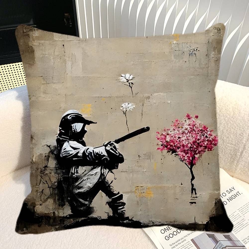Street Graffiti Banksy Boy Girl With Balloon Pillow Case Square Pillow Bedroom Sofa Leisure Comfort Cushion Car Home Decoration