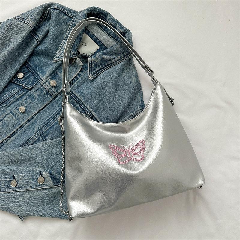 

Soft face fashion simple temperament shoulder bag women 2024 Internet celebrity double shoulder armpit bag women foreign style tote bag tide срібний