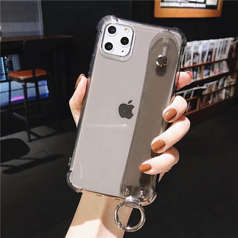 

Чехол для телефона с блестящей пудрой и ремешком на запястье для iPhone 16 Pro Max 15 14 13 12 11 X XR XS 7 8 Plus SE 2020 Прозрачная противоударная крышка For iPhone 14