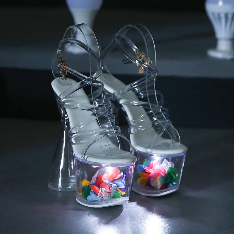 Women High Nightclub Block Heels High Heels 18CM Car Model Slippers Luminous Female Catwalk Steel Pipe LFD-10369-3