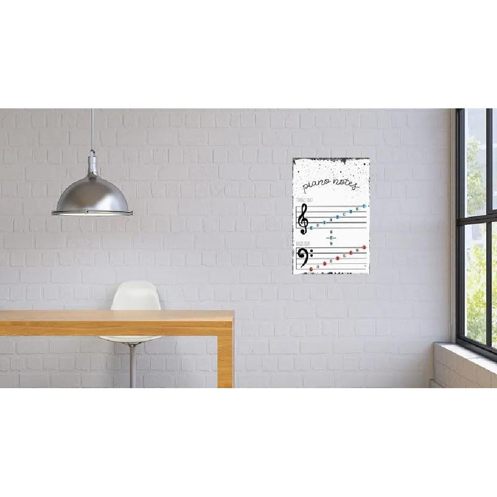 Music Education Music Poster Theory Piano Notes Bass Clef Treble Clef Educational Print Teacher Staff Metal Tin Sign Wall Decoration 8x12 Inch