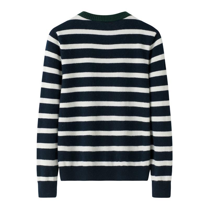 Women's Black & White Striped Single-Breasted Retro Knit Cardigan Sweater