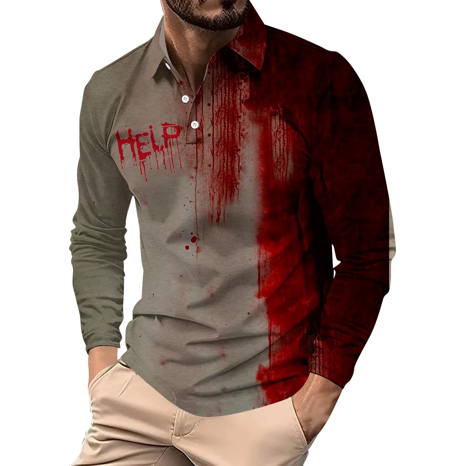 

Мужской свободный и повседневный топ с длинными рукавами на пуговицах с лацканами и принтом букв на Хэллоуин XXXL