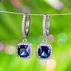 Vintage Damen Blaue Kristallsteine Klassische Silberfarbene Creolen Zierliche Braut Quadratisch Hochzeit Für Frauen