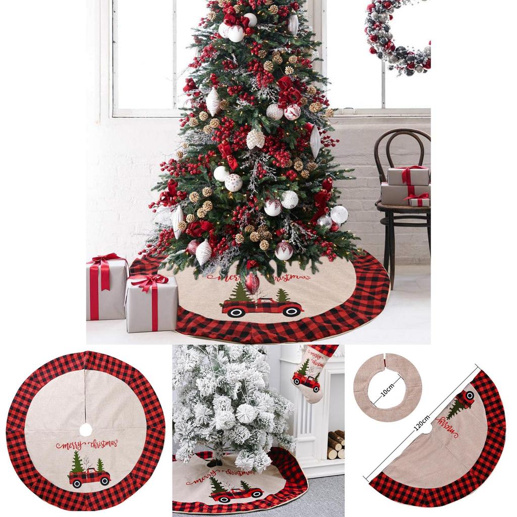 Elegant Red And Black Checkered Christmas Tree Skirt For Vehicle Holiday Decor 120cm