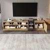 Meuble TV En Bois - LEMONBEST - Meuble TV Moderne Bicolore - 200×45×45 Cm - Bicolore Gris-noir/bois - 3 Compartiments Et Portes