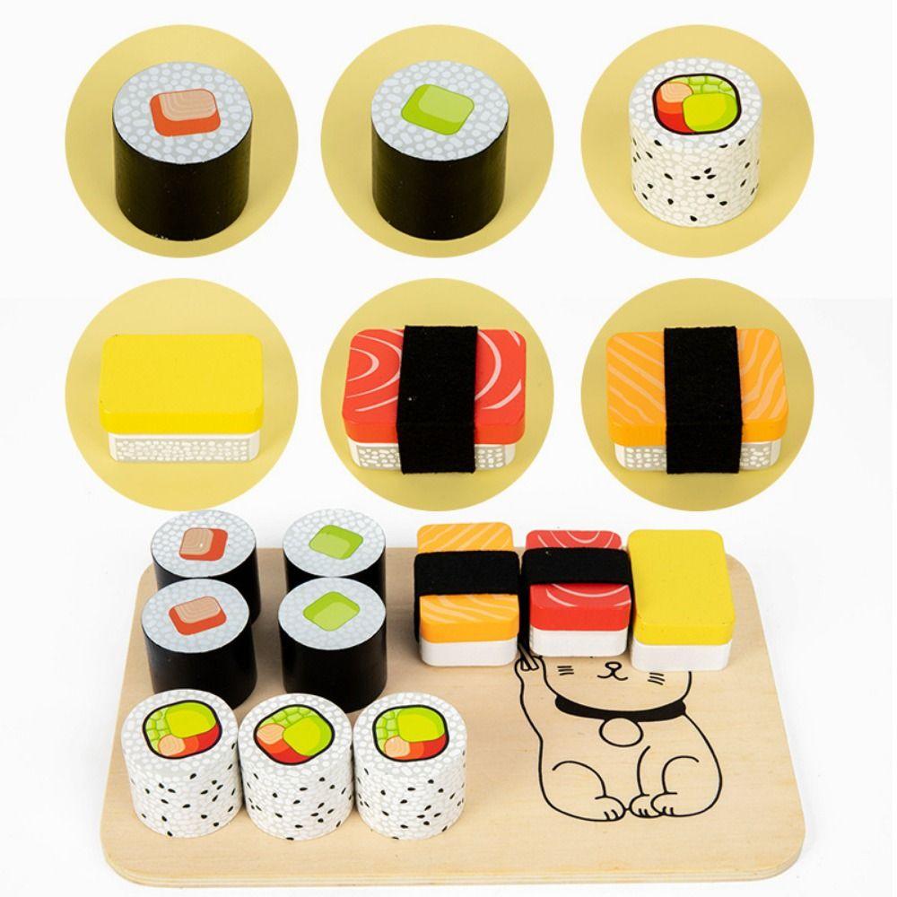 Smooth Kid Pretend Play Sushi Toys Funny Wooden Food Set Creative Pretend Play Food Set  Exercise