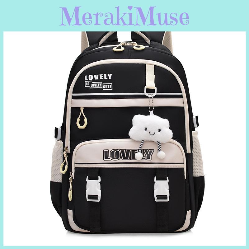 Simple Capacity Large Backpack With Letter Embroidery And Cloud Pendant Design