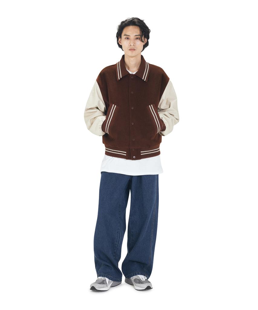 Openyard(Oy) Zigzag Embroidery Varsity Jacket - Brown