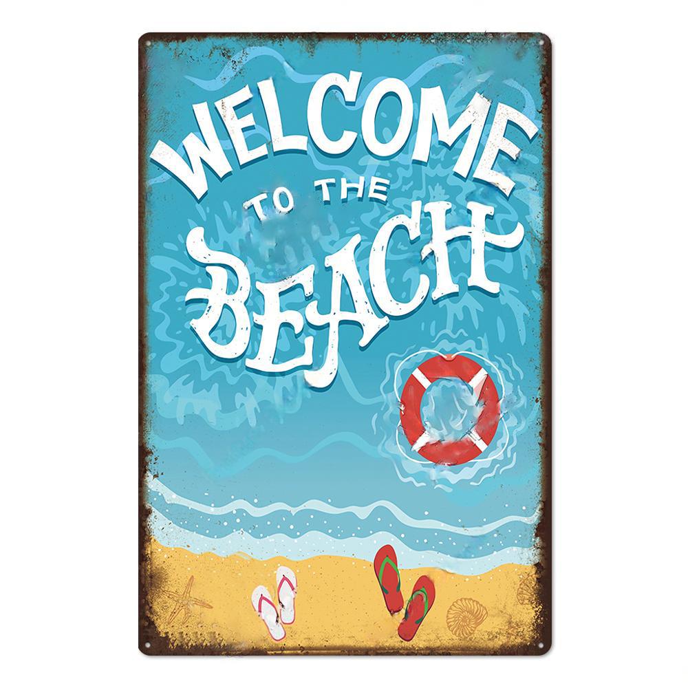 Summer Beach Decor Vintage Metal Tin Signs Plaque Metal Plate Retro Posters Wall Art Decor Seaside